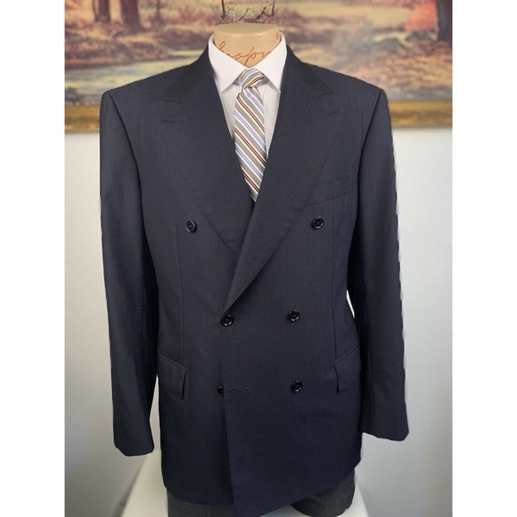 44R Brioni Aurelio Navy Striped Double Breasted Sport Coat - Picture 3 of 15